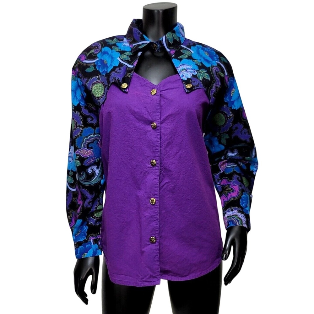 Kayo of California Vintage Western Floral Paisley Button Down Shirt‎ Purple M